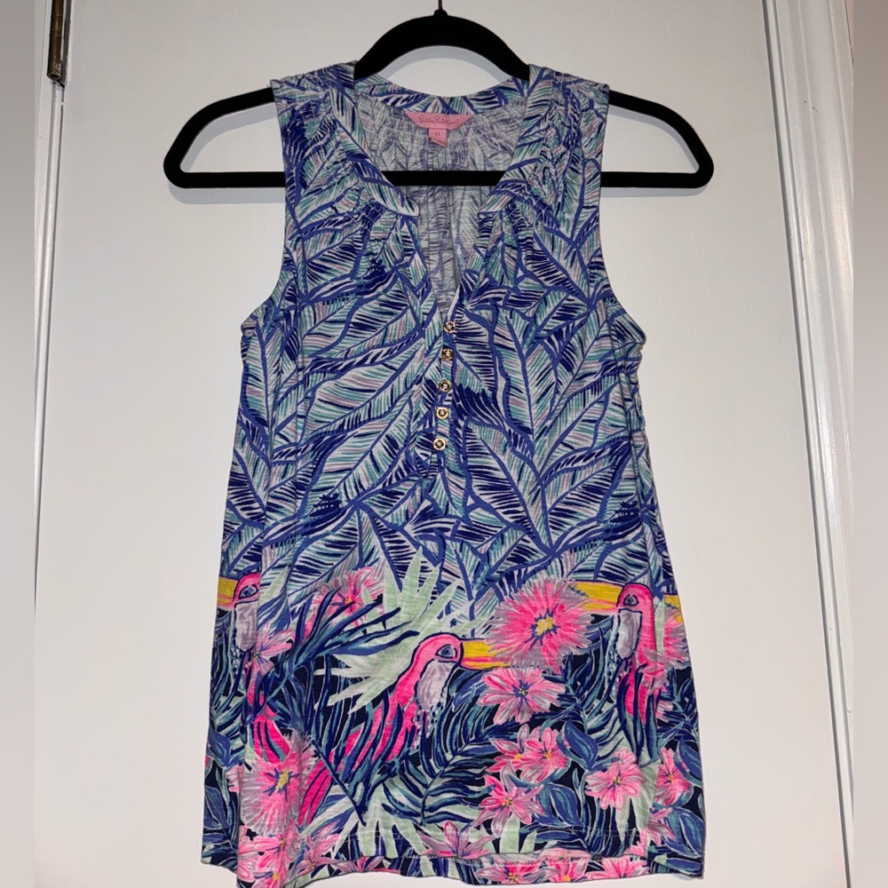 Lilly Pulitzer Blue and Pink Tropical Tank Top